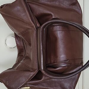 HOBO Mahogany Dark Brown Sheila Crossbody Satchel Crinkle Shiny Leather